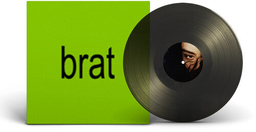 Charli XCX - Brat album cover and translucent black vinyl. 