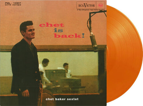 Chet Baker - Chet Is Back! album cover and orange vinyl. 