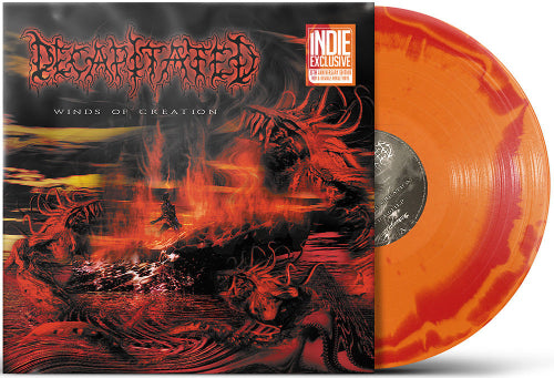 Decapitated - Winds of Creation album cover and red & orange vinyl. 