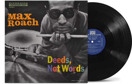 max roach deeds not words album cover with a black vinyl record 