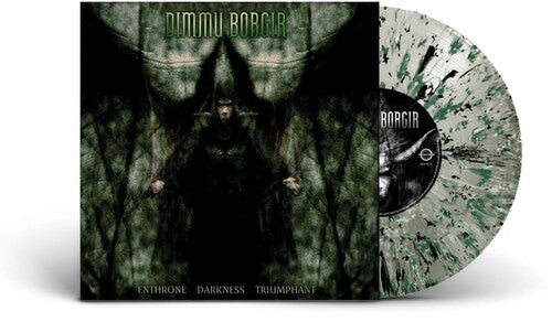 Dimmu Borgir - Enthrone Darkness Triumphant album cover and green, black, and white splatter vinyl