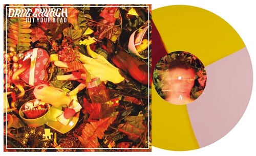 Drug Church - Hit Your Head album cover and yellow, pink, and red vinyl