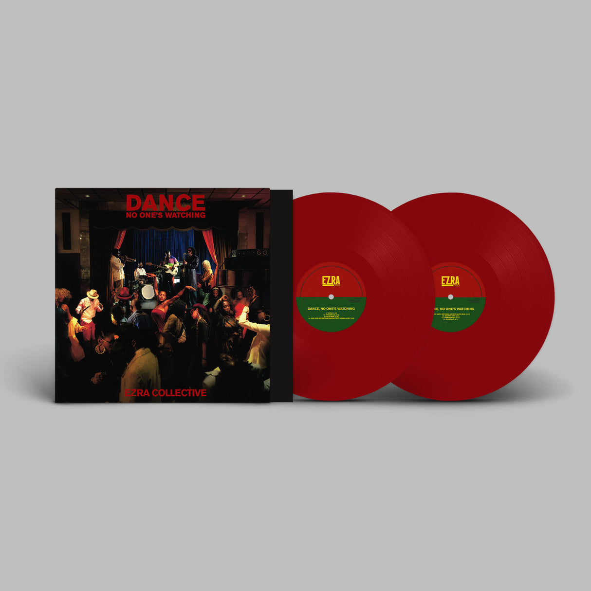 Ezra Collective - Dance, No One's Watching album cover and 2LP red vinyl. 