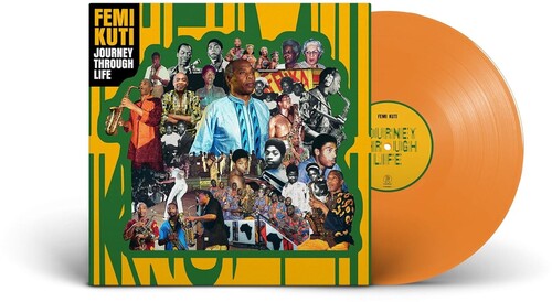 Femi Kuti - Journey Through Life album cover and orange vinyl. 
