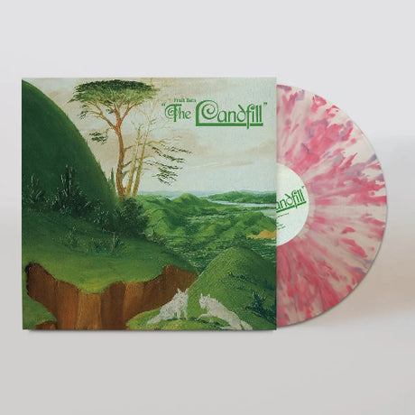 Fruit Bats - The Landfill album cover and clear vinyl with pink splatter