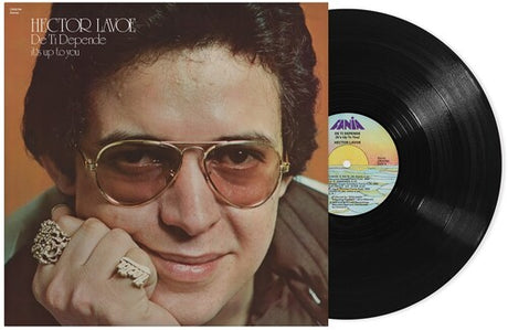 Hector Lavoe - De Ti Depende album cover and black vinyl. 