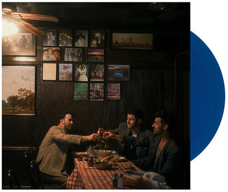 Jonas Brothers - Greetings From Your Hometown album cover and blue vinyl. 