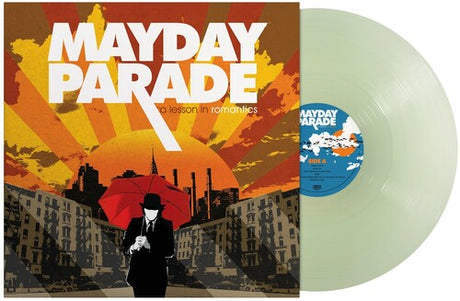 Mayday Parade - A Lesson In Romantics album cover and clear vinyl. 