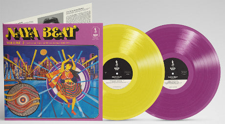 Naya Beat Volume 2: South Asian Dance And Electronic Music 1988-1994 album cover and 2LP yellow / purple vinyl. 