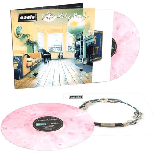 Oasis - Definitely Maybe album cover and 2LP pink and white vinyl. 