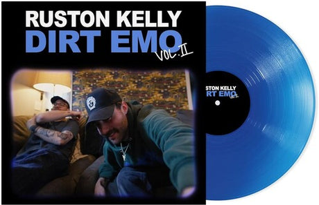 Ruston Kelly - Dirt Emo Vol. 2 album cover with a blue vinyl record 
