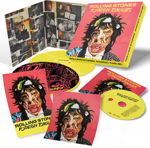 Rolling Stones - Foreign Tongues album cover, inserts, CD, 2LP yellow vinyl, and slipmat