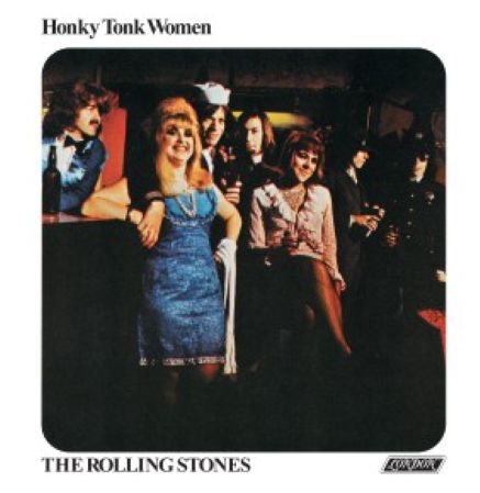 Album cover of 'Honky Tonk Women' by The Rolling Stones featuring a group of people in a car.
