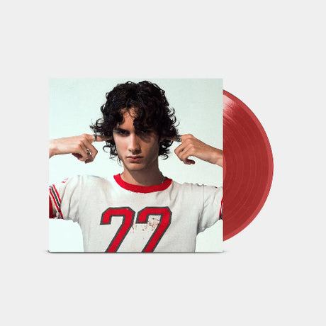 Sombr - I Barely Know Her album cover and red vinyl. 