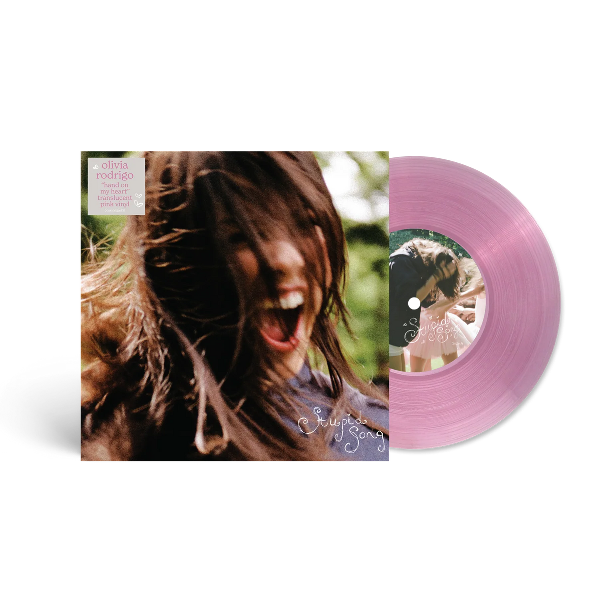 Olivia Rodrigo - Stupid Song/Stupid Song (Piano Version) 7 inch Vinyl cover with translucent pink vinyl shown