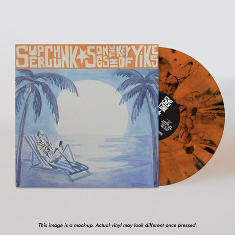 Superchunk - Songs In the Key of Yikes album cover and orange and black splatter vinyl. 