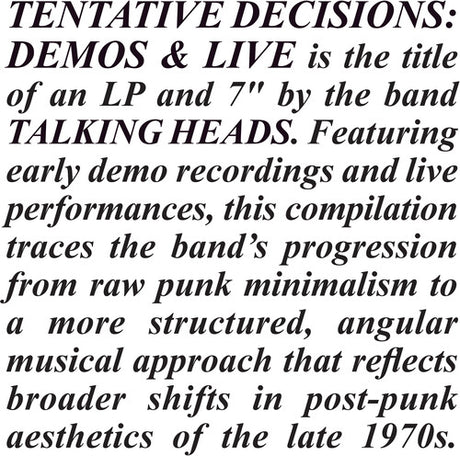 Talking Heads - Tentative Decisions: Demos & Live album cover