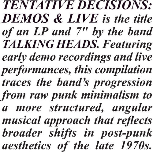 Talking Heads - Tentative Decisions: Demos & Live album cover