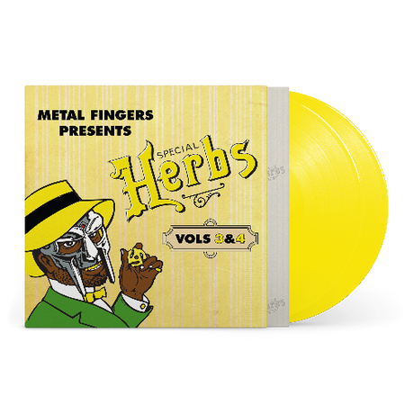 MF Doom - Metal Fingers Presents: Special Herbs Vol. 3 & 4 album cover and 2LP yellow vinyl. 