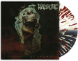 Warning - Rituals of Shame album cover and white,black, gold, and red splatter vinyl. 