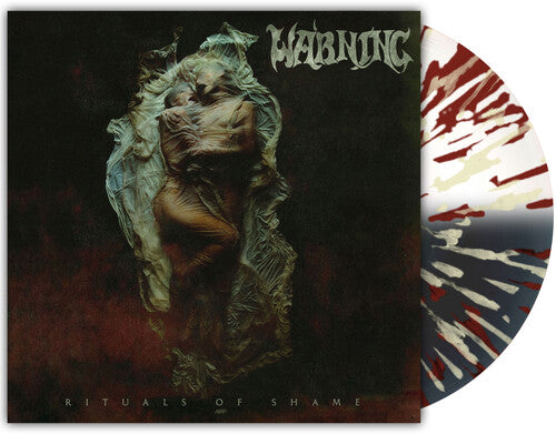 Warning - Rituals of Shame album cover and white,black, gold, and red splatter vinyl. 