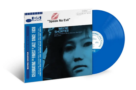 Wayne Shorter - Speak No Evil album cover and blue vinyl. 