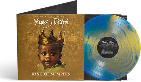 Young Dolph - King of Memphis album cover and blue/gold swirl vinyl. 
