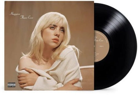 Billie Eilish - Happier Than Ever album cover with recycled black vinyl record
