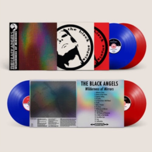Black Angels - Wilderness of Mirrors album cover and red and blue vinyl.