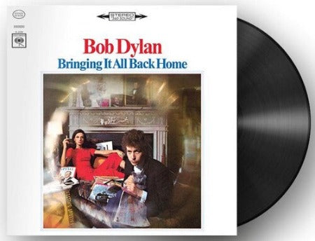 Bob Dylan - Bringing It All Back Home album cover with black vinyl record