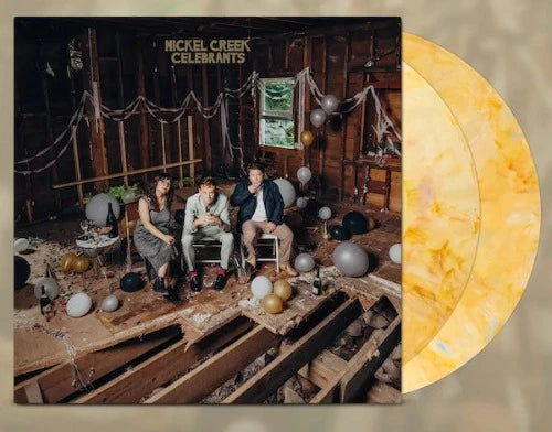 Nickel Creek - Celebrants album cover and 2LP Confetti Yellow Vinyl.