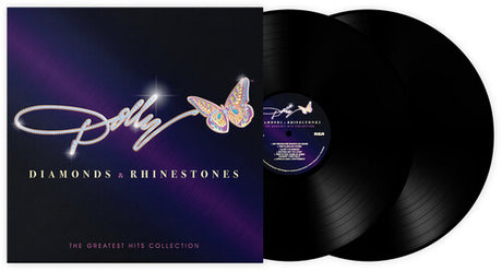 Dolly Parton - Diamonds & Rhinestones: The Greatest Hits Collection album cover and 2 black vinyl.