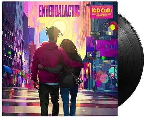 Kid Cudi - Entergalactic album cover and black vinyl.