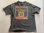 Vintage Live Mental Jewelry 1990's Black T-Shirt - Front View of Live Mental jewelry Red Purple and Yellow Album Cover Design