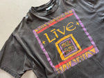 Vintage Live Mental Jewelry 1990's Black T-Shirt - Close Up Front View of Live Mental jewelry Red Purple and Yellow Album Cover Design