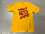 Vintage Yellow Original Jazz Classics Shirt - Photo of frontside of shirt showing red Original Jazz Classics logo in red against yellow shirt
