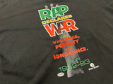 Rap Declares War Vintage Shirt - Close up photo of backside with print stating "Rap Declares War on Violence, Poverty, and Ignorance Tour 1992-93"