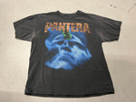 Vintage Black Pantera Tour Shirt - Photo of front with drill in to person's forehead and Pantera written above image