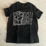 Kid's black t-shirt with Rust & Wax turntable logo image