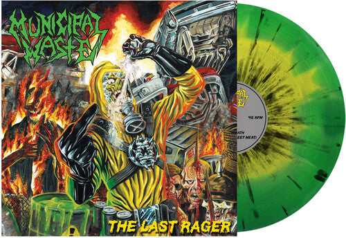 Municipal Waste - Last Rager album cover with Ltd Edition Yellow & Green Swirl w/ Black Splatter Vinyl.