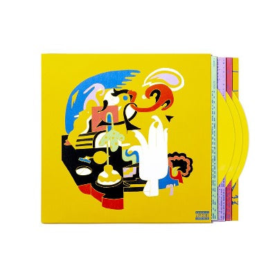 Mac Miller - Faces album cover with 3 yellow vinyl records