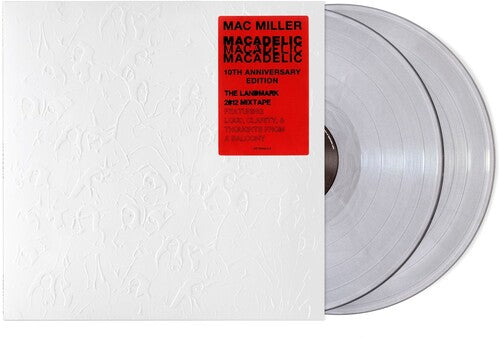 Mac Miller - "Macadelic" embossed album cover with red hype sticker. shown with 2 silver vinyl records