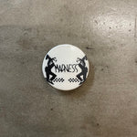 Vintage Madness Pin - Black text and ska men on white backdrop