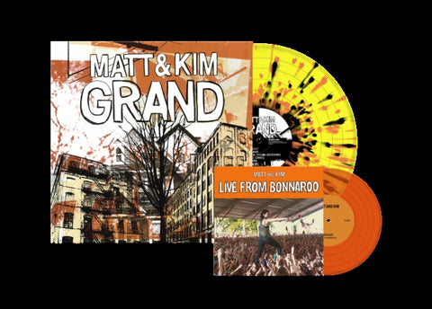 Matt & Kim - Grand album cover and yellow/orange/black splatter vinyl, with bonus 7" orange vinyl.
