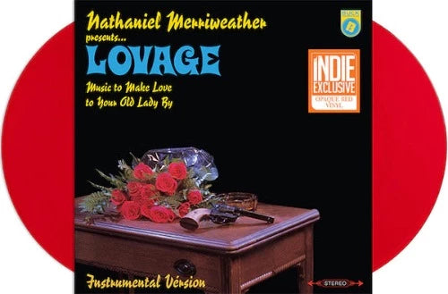 Nathaniel Merriweather Presents... Lovage - Music To Make Love To Your Old Lady By album cover and red vinyl.