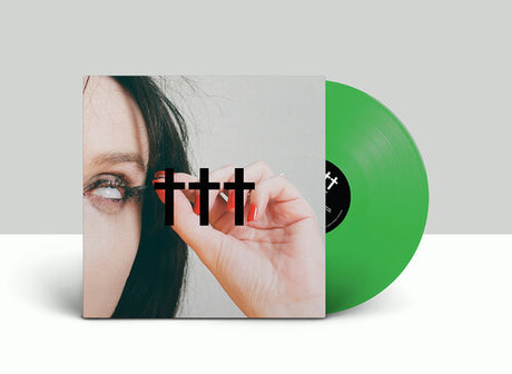 Crosses ††† - PERMANENT.RADIANT album cover and neon green vinyl. 
