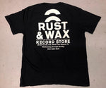 back of Rust & Wax Retro-style t-shirt with store address, phone number, and more 