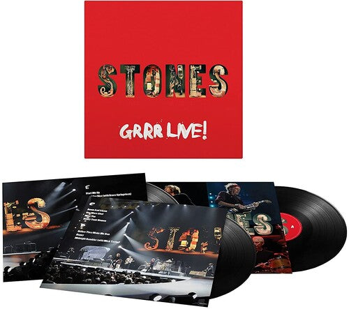 Rolling Stones - GRRR Live! album cover, inserts, and 3 black vinyl.