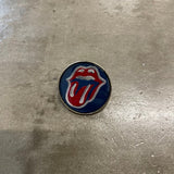Rolling Stones Enamel Pin - Front image of tongue against black backdrop
