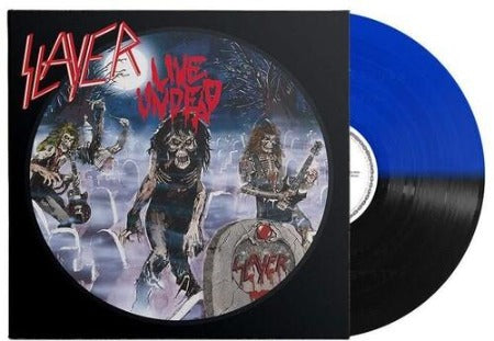 Slayer - Live Undead album cover with blue and black split colored vinyl record